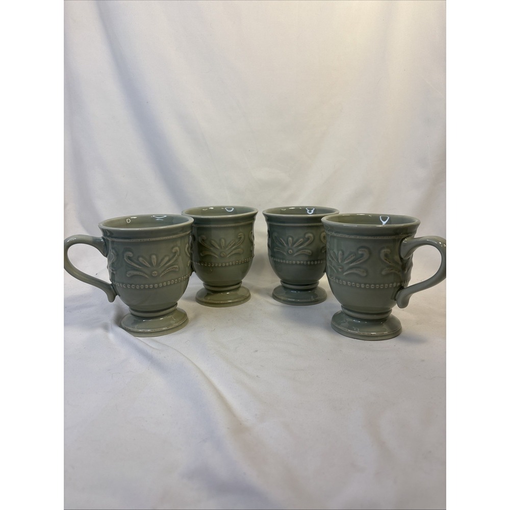 4 Chris Madden ADALINA GREEN COLLECTION COFFEE MUGS JC PENNEY Retired EUC